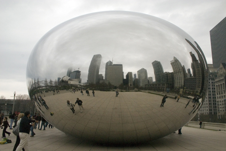 digital chicago skyline in the bean