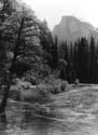 bw half dome and merced river